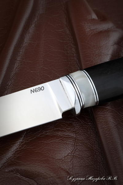 Нож Засапожный сталь N690 - сатин рукоять черный граб акрил 