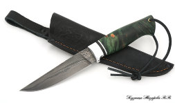 Damascus laminated Leopard knife stabilized Karelian birch (green)