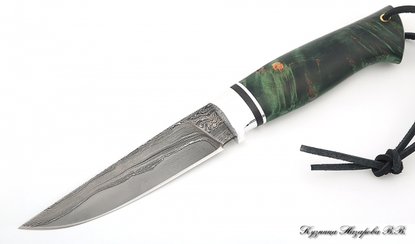 Нож Барс дамаск ламинированный стабилизированная карельская береза (зеленая)