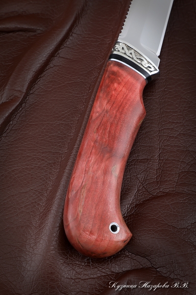 Нож Рыбак M390 мельхиор стабилизированная карельская береза (красная)