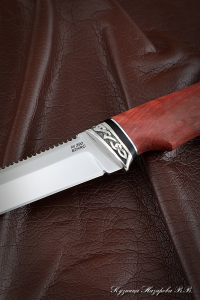 Нож Рыбак M390 мельхиор стабилизированная карельская береза (красная)