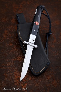 NKVD knife folding steel 95h18 lining black hornbeam with red star