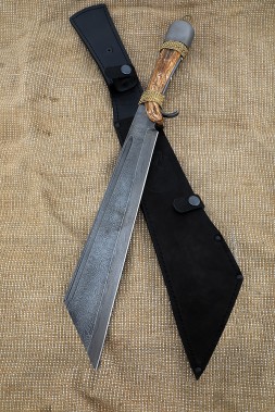 Нож Мачете № 6 дамаск с долом рог лося