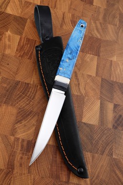 Нож Джур М390 рукоять G10 черная, рог лося, карельская береза синяя