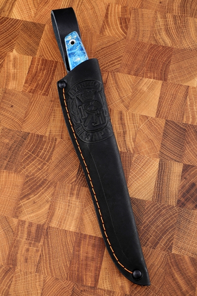 Нож Джур М390 рукоять G10 черная, рог лося, карельская береза синяя