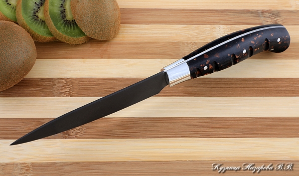 Кухонный нож Шеф № 2 сталь Х12МФ рукоять акрил коричневый