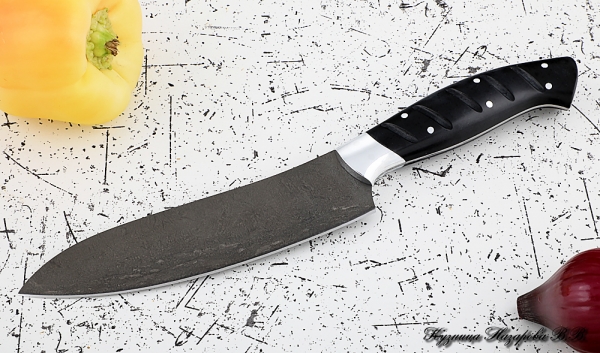 Кухонный нож Шеф № 10 сталь Х12МФ рукоять акрил черный
