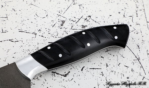 Кухонный нож Шеф № 10 сталь Х12МФ рукоять акрил черный
