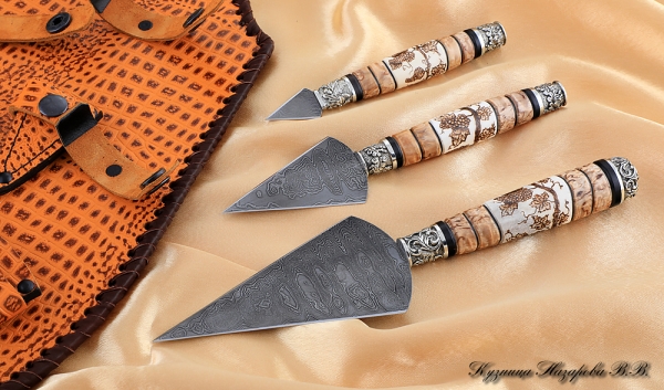 A set of knives for prosphora Damascus Karelian birch elk horn