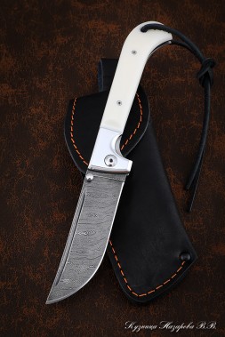 Folding Knife Pchak Steel Damascus Lining Acrylic White