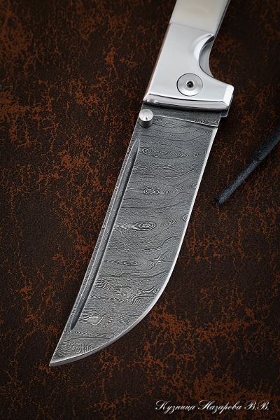 Folding Knife Pchak Steel Damascus Lining Acrylic White