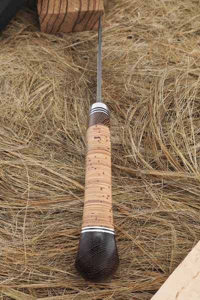 Hunting knife Damascus valley handle birch bark