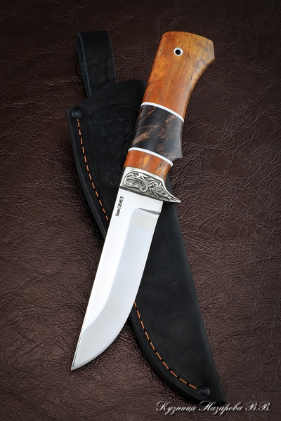 Нож Беркут S390 мельхиор стабилизированная карельская береза (янтарная+коричневая)