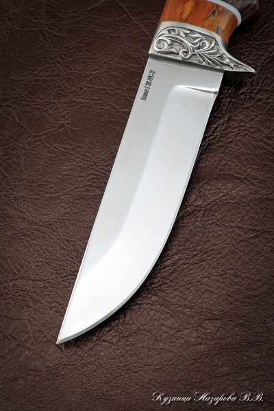 Нож Беркут S390 мельхиор стабилизированная карельская береза (янтарная+коричневая)
