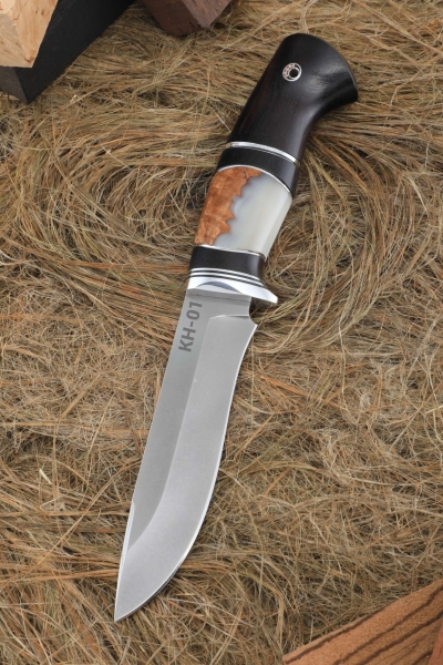 Нож Варан КН-01 рукоять черный граб карельская береза акрил белый