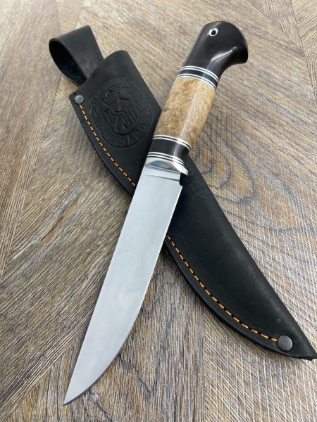 Нож Засапожный У8А никелирование, карельская береза черный граб (распродажа)