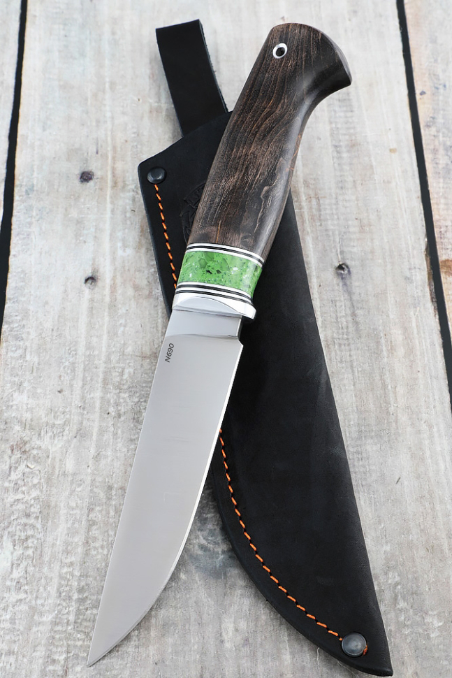 Нож Барс сталь N690 сатин рукоять карельская береза коричневая акрил 