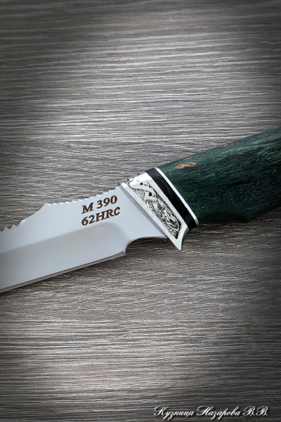 Нож Рыбак-2 M390 мельхиор карельская береза (зеленая)