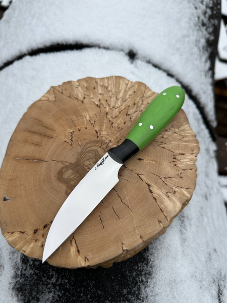 Овощной нож сталь х12мф цельнометаллический, накладки G10 зеленые и черные (распродажа) 