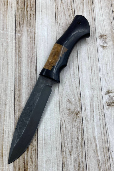 Нож "Ангара" сталь У8А, рукоять гибрид: черный граб, стабилизированная карельская береза янтарь и акрил черный (распродажа)