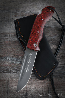 Folding Knife Eagle Owl steel H12MF Lining Acrylic Red