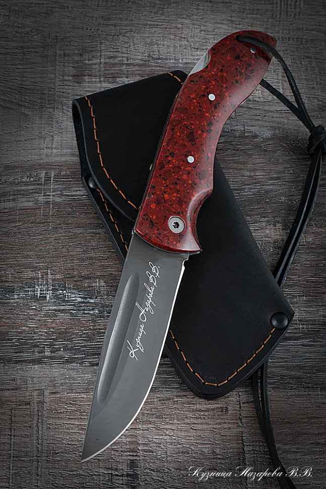 Нож складной Филин сталь х12мф накладки акрил красный