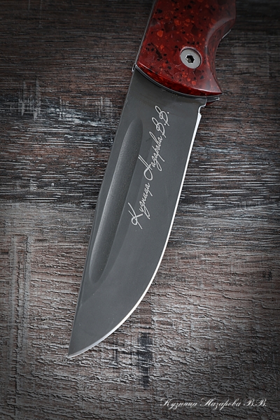 Нож складной Филин сталь х12мф накладки акрил красный