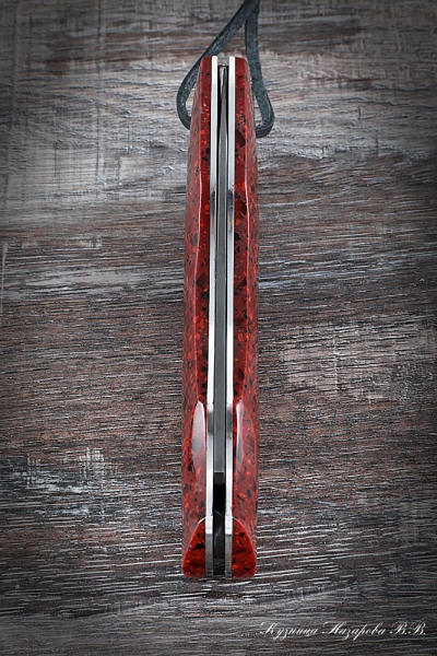 Folding Knife Eagle Owl steel H12MF Lining Acrylic Red