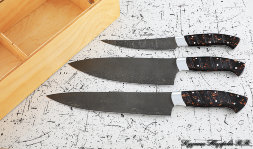 Набор из 3 кухонных ножей, сталь Х12МФ, рукоять из коричневого акрила в футляре