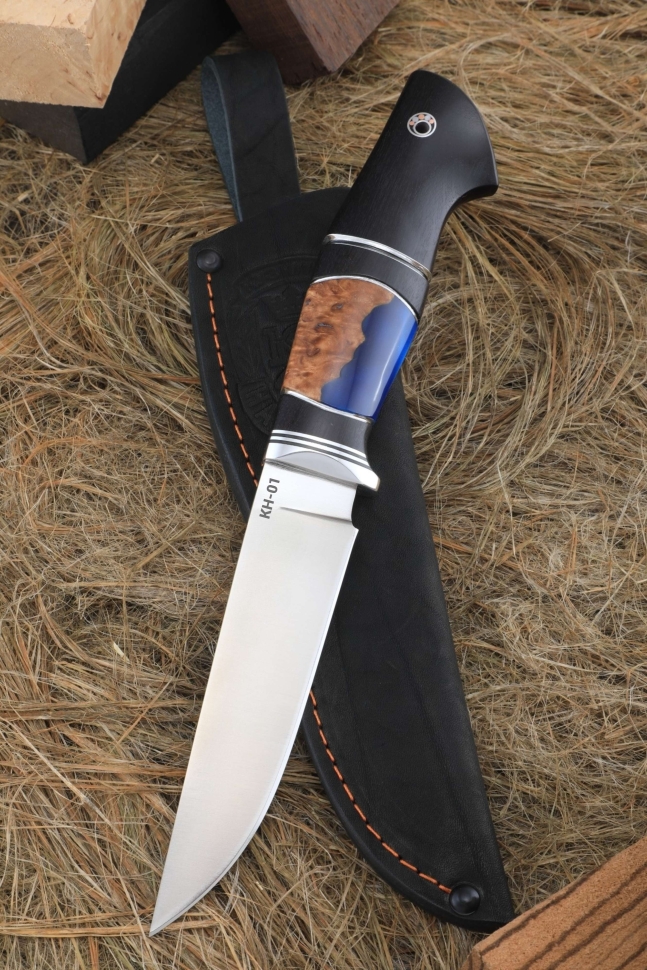 Нож Барс КН-01 рукоять черный граб карельская береза акрил синий