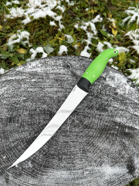 Шеф нож №6 сталь х12мф, накладки G10 зеленые и черные (распродажа) 