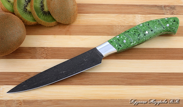 Кухонный нож Шеф № 2 сталь Х12МФ рукоять акрил зеленый
