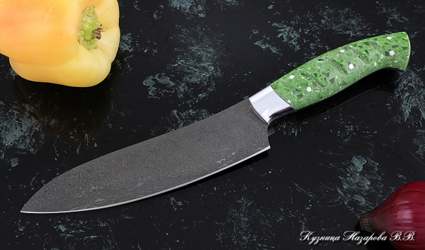 Кухонный нож Шеф № 10 сталь Х12МФ рукоять акрил зеленый