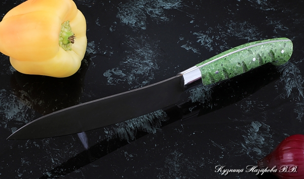 Кухонный нож Шеф № 10 сталь Х12МФ рукоять акрил зеленый