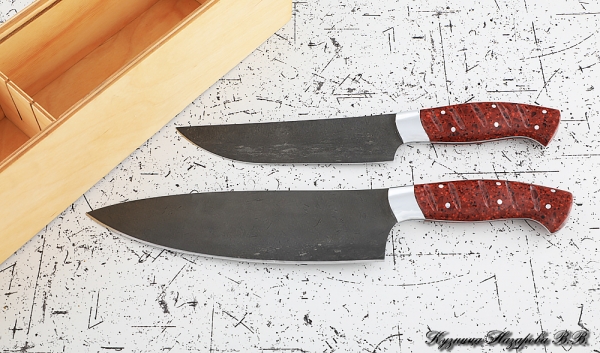 Set of 2 kitchen knives, steel H12MF, handle acrylic red