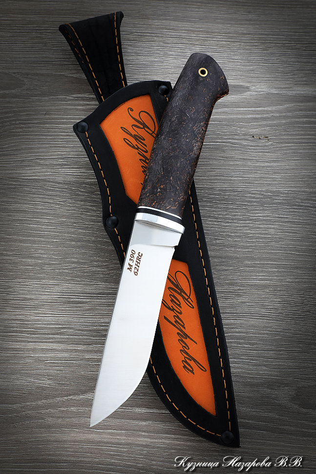 Нож Тайга сталь M390 рукоять карельская береза коричневая