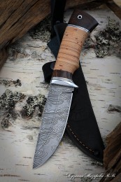 Knife Cheetah Damascus wavy birch bark