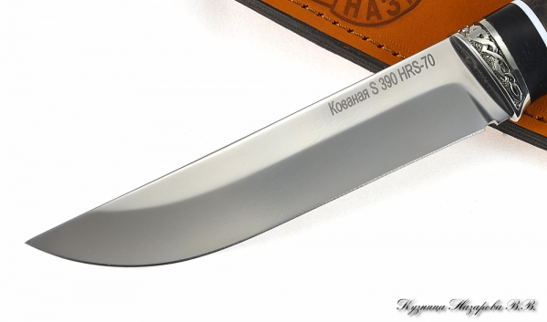 Knife Kosach S390 melchior black hornbeam stabilized Karelian birch (brown)