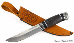 Нож Косач S390 мельхиор черный граб стабилизированная карельская береза (коричневая)