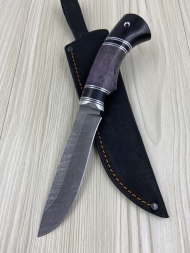 Нож Путник дамаск карельская береза фиолетовая черный граб (распродажа)