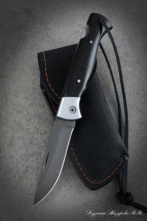 Folding knife Wolf steel H12MF lining Acrylic black with duralumin