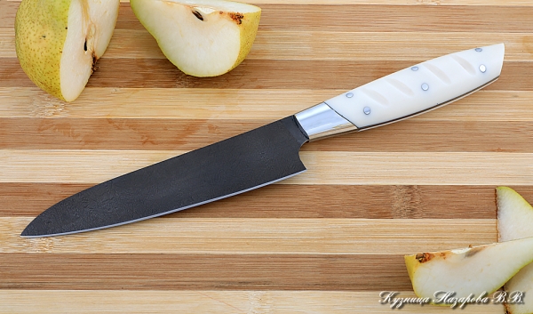 Кухонный нож Шеф № 3 сталь Х12МФ рукоять акрил белый