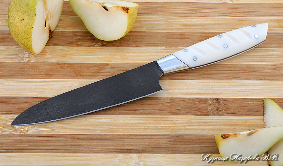 Кухонный нож Шеф № 3 сталь Х12МФ рукоять акрил белый