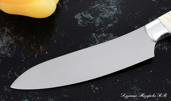 Кухонный нож Шеф № 10 сталь 95Х18 рукоять акрил белый