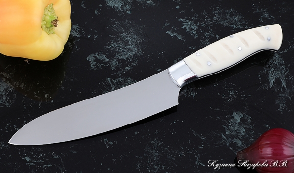 Кухонный нож Шеф № 10 сталь 95Х18 рукоять акрил белый