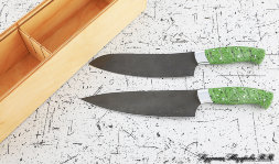 Set of 2 kitchen knives, steel H12MF, handle made of green acrylic in a case 2