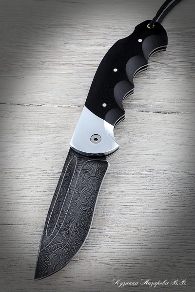 Folding knife Eagle steel damascus lining Acrylic black with duralumin