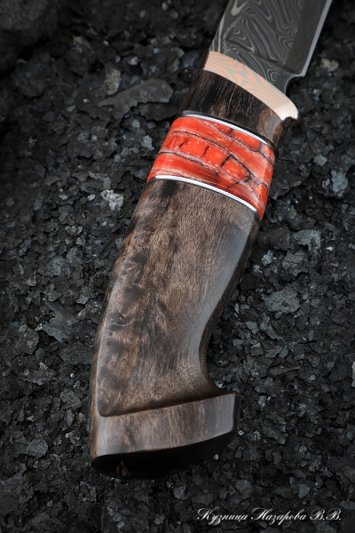 Knife Bayonet Damascus end mokume-gane Karelian birch brown mammoth bone
