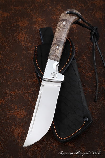 Folding knife Pchak steel H12MF lining Karelian birch brown