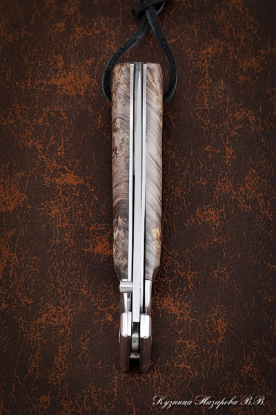 Folding knife Pchak steel H12MF lining Karelian birch brown